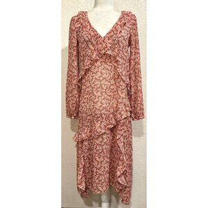 Maeve Anthropologie Sirena Ruffled Tunic Midi Floral Pink Sheer Dress